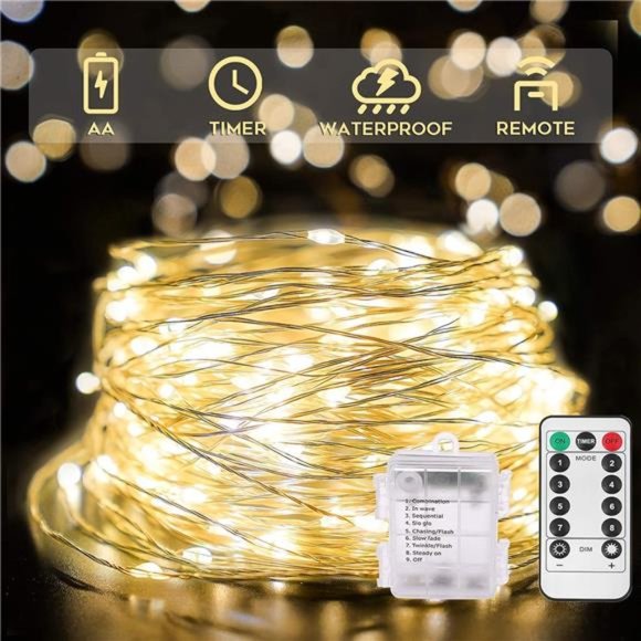 66ft 200 LED Outdoor String Lights, Warm White Fairy Lights Battery Operated - Picture 1 of 6